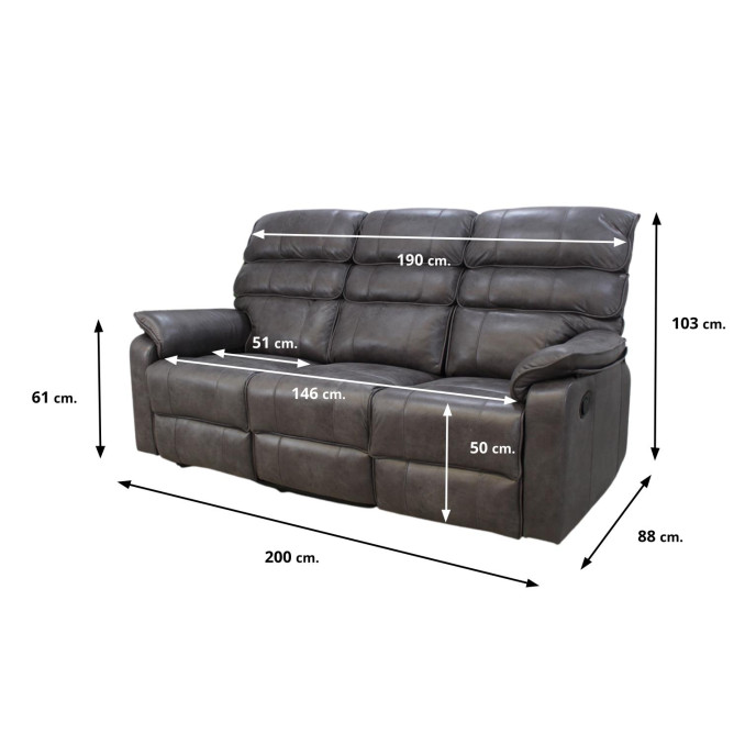 Sofá relax tres plazas manual Gallardo 200 cm