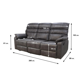 Sofá relax tres plazas manual Gallardo 200 cm
