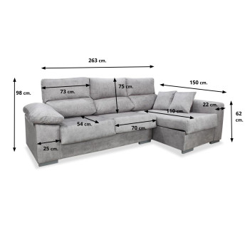 Sofá chaise longue derecha Jaime 263 cm