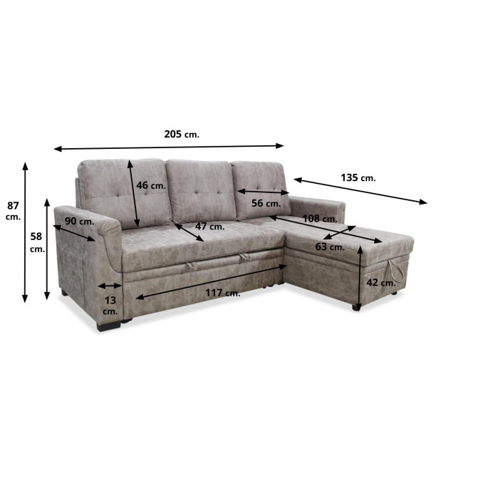 Sofá chaise longue cama Cristian 205 cm