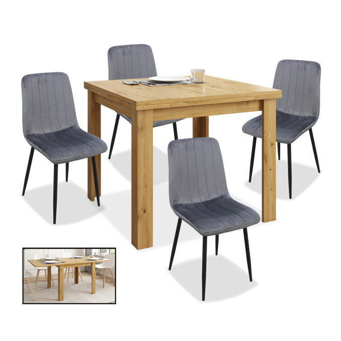 Conjunto mesa extensible artisan y 4 sillas Cyrus