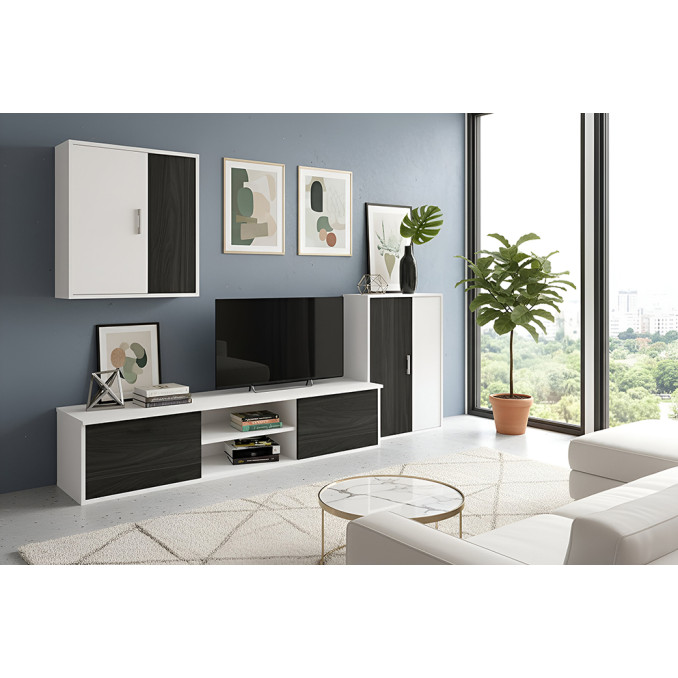 Mueble de salón Zeta blanco-gris bocamina 220 cm.