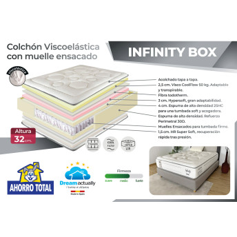Colchón Visco elástica y muelles ensacados 135x190 Infinity Box 32cm altura