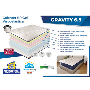 Colchón Visco elástica con Hidrogel 150x190 Gravity 6.5  32cm altura