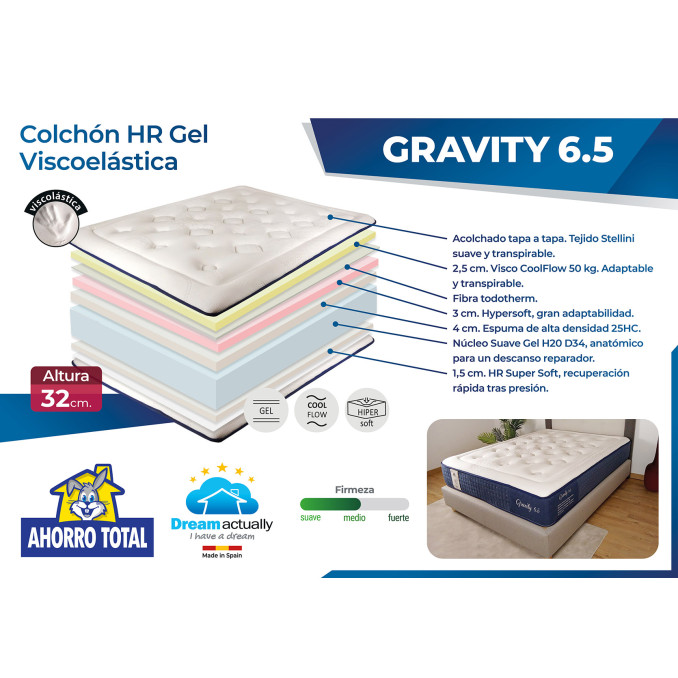 Colchón Visco elástica con Hidrogel 135x190...