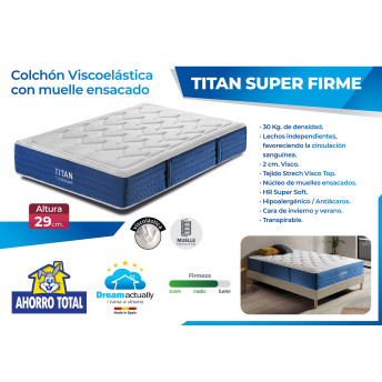 Colchón viscoelástica muelle ensacado 90x190 Titan Super Firme Altura 29 cm