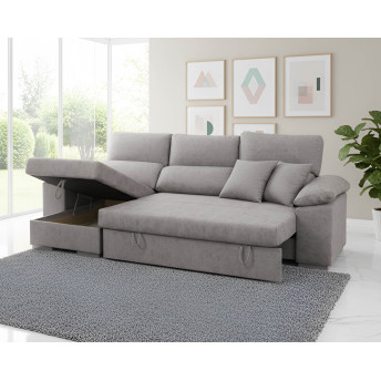 Sofá cama chaise longue izquierda Álvaro 265 cm con arcón abatible.
