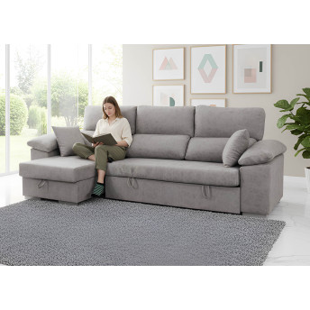 Sofá cama chaise longue izquierda Álvaro 265 cm con arcón abatible.
