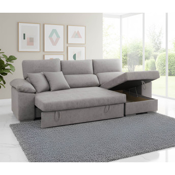 Sofá cama chaise longue derecha Álvaro 265 cm con arcón abatible, cojines no incluidos