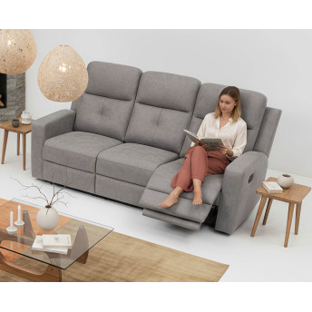 Sofá relax reclinable tres plazas Nadal 190 cm color gris