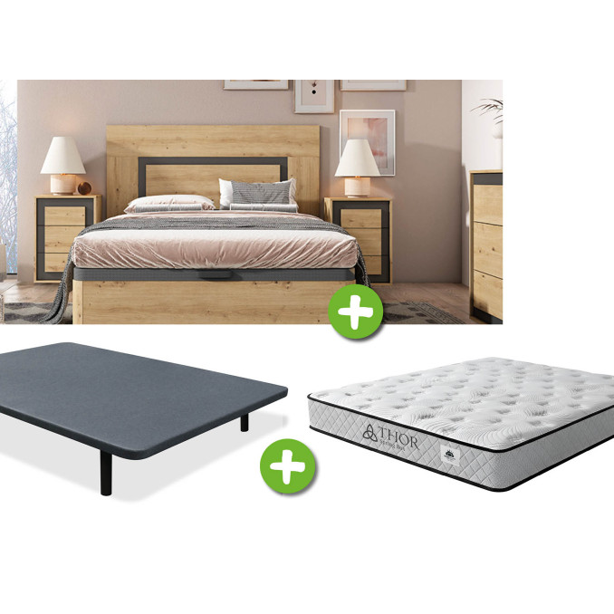 Pack Cabecero, dos mesitas, base y colchón Thor