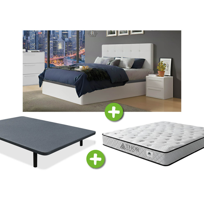 Pack cabecero, dos mesitas, base y colchón 150...