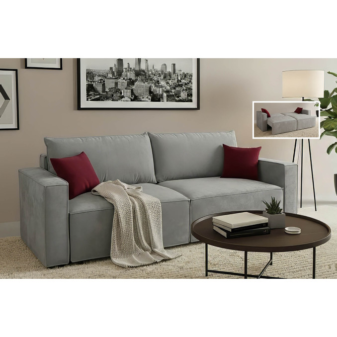 Maxi sofá cama tres plazas beige gris 227 cm