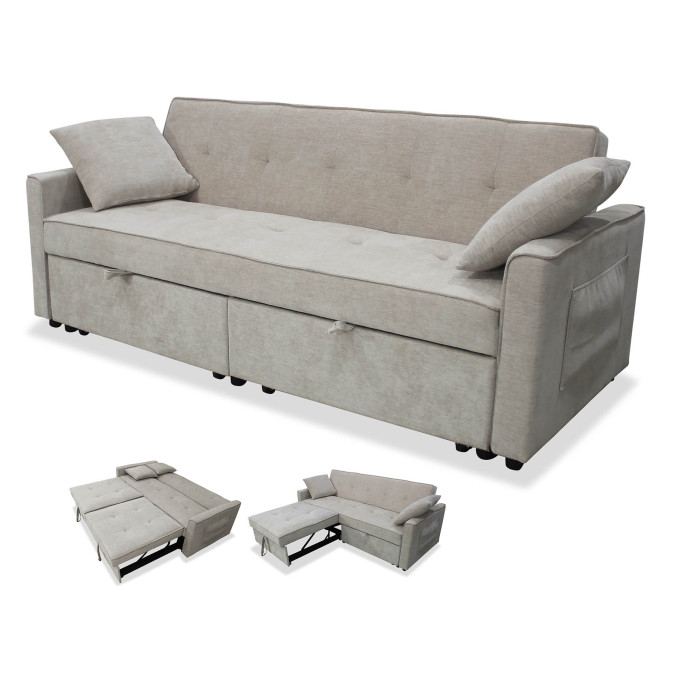 Sofá chaise longue cama Jimi beige 190 cm