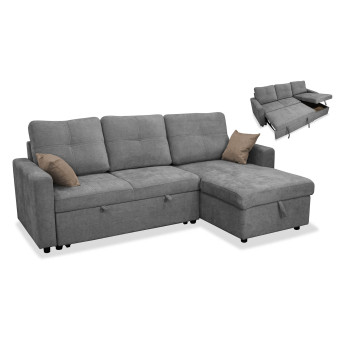 Sofá chaise longue cama con arcón Bowie gris 213 cm