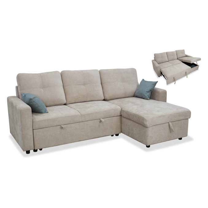 Sofá chaise longue cama con arcón Bowie beige...