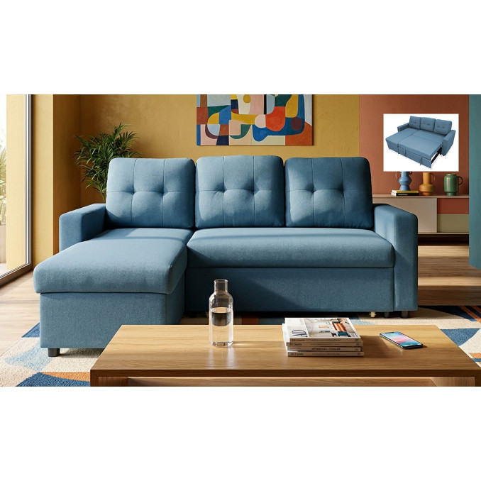 Sofá chaise longue cama Cruces 200 cm azul
