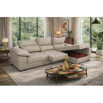 Sofá chaise longue derecha California arcón abatible 265 cm