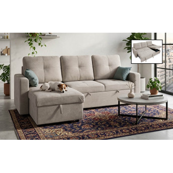 Sofá chaise longue cama con arcón Bowie beige 213 cm