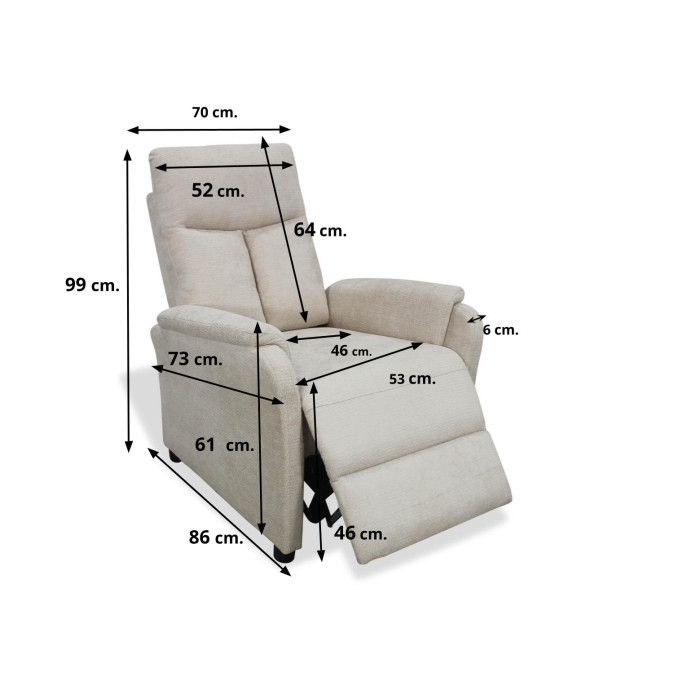 Sillón relax Cloe beige apertura de empuje