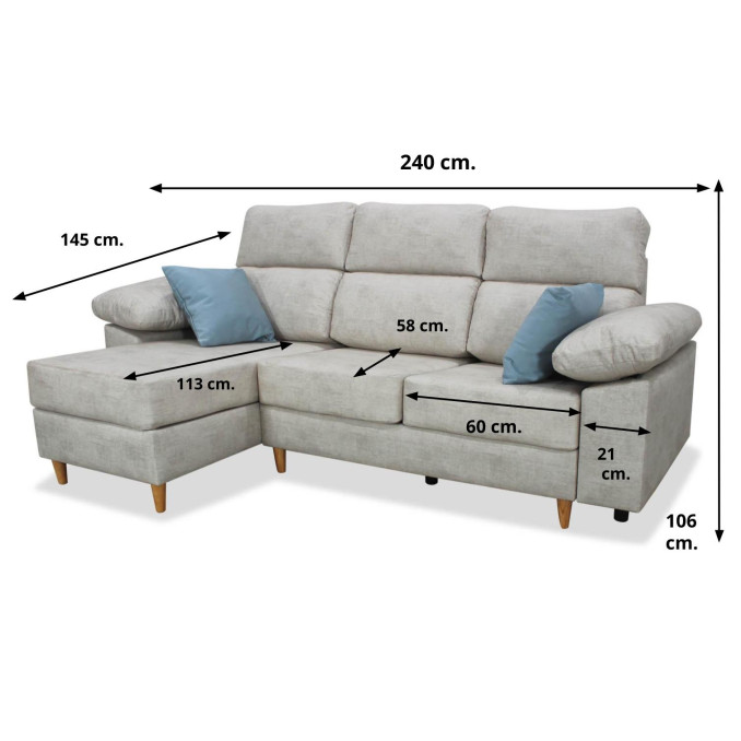 Sofá chaise longue Ibiza 240 cm Marfil