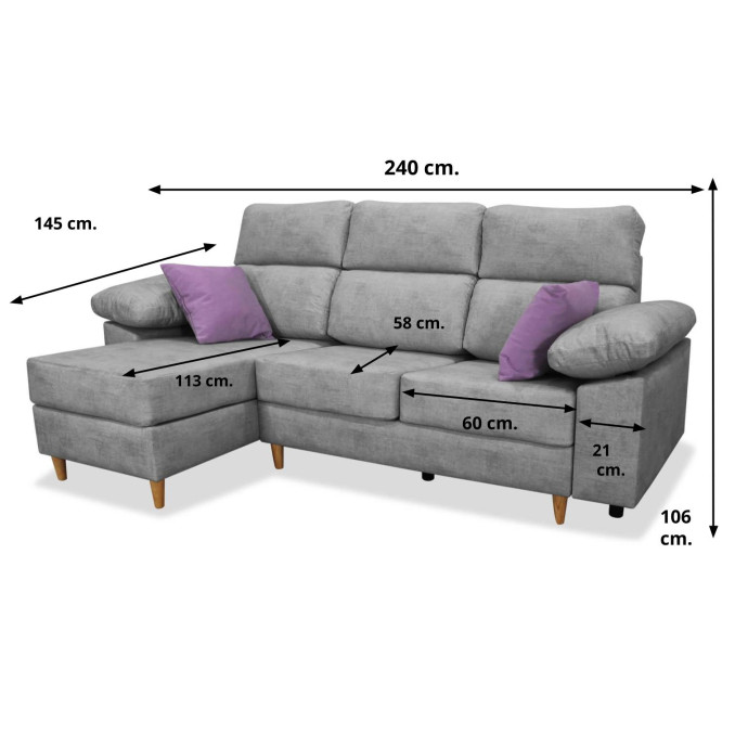 Sofá chaise longue Ibiza 240 cm