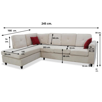 Sofá rinconera izquierda chaiselongue Cornell 245 cm