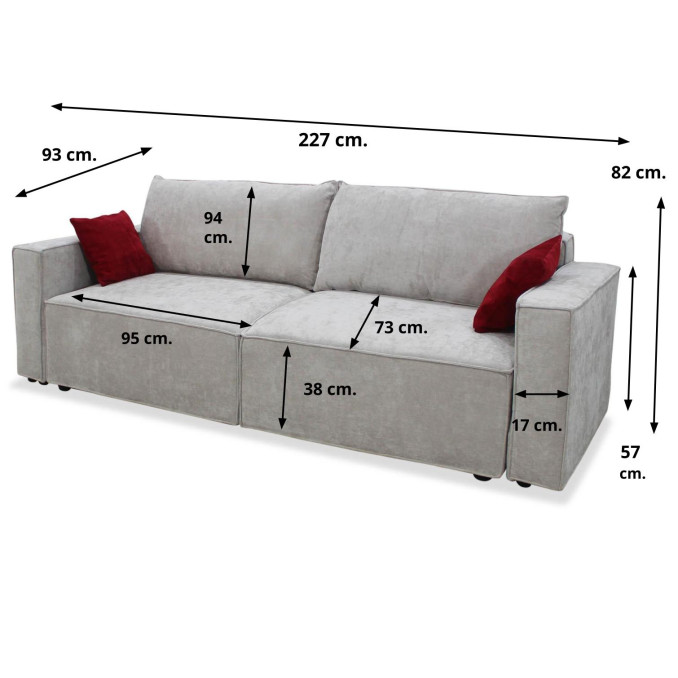 Maxi sofá cama tres plazas beige gris 227 cm