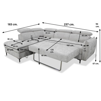 Sofá rinconera cama multifunción Guzzi lado izq 237 cm