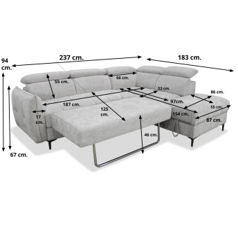 Sofá rinconera cama multifunción Guzzi lado derecha 237 cm