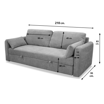 Maxi sofá cama tres plazas Brooklyn gris 210 cm