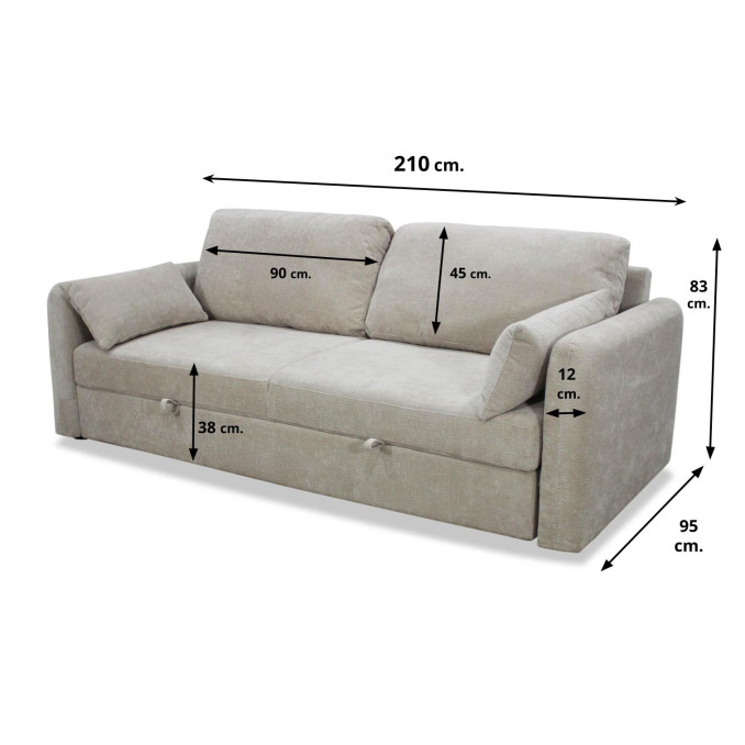 Maxi sofá cama tres plazas Brooklyn beige 210 cm
