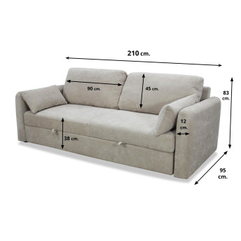Maxi sofá cama tres plazas Brooklyn beige 210 cm