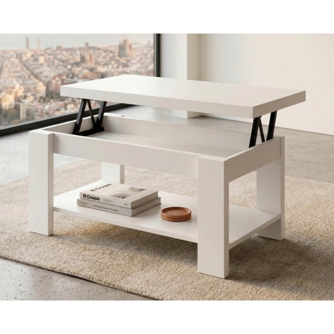 Mesa centro elevable blanco 110x55 cm.