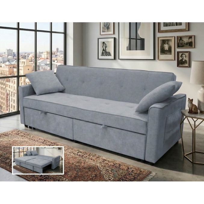 Sofá chaise longue cama Jimi gris 190 cm