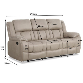 Sillón relax 3p Cooper 220 cm con respaldo reposabrazos portabebidas
