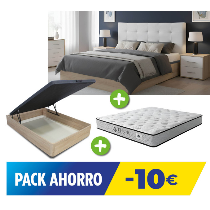 Pack cabecero, dos mesitas roble blanco, canapé...