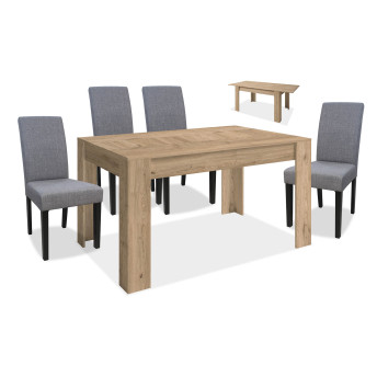 22062A CONJUNTO MESA ROBLE Y 4 SILLAS GRIS VILLALBA