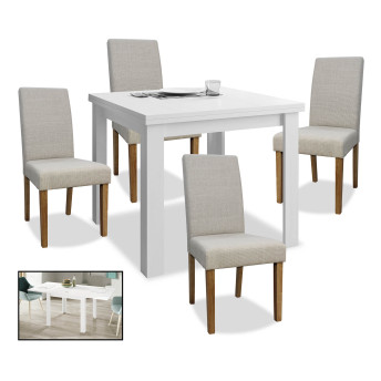 Conjunto mesa extensible y 4 sillas beige