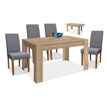 22062A CONJUNTO MESA ROBLE Y 4 SILLAS GRIS VILLALBA
