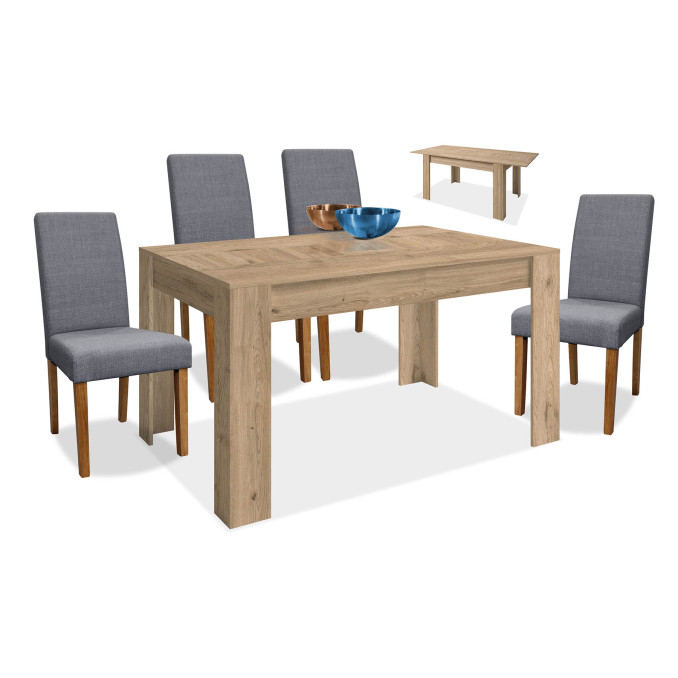 22062A CONJUNTO MESA ROBLE Y 4 SILLAS GRIS...