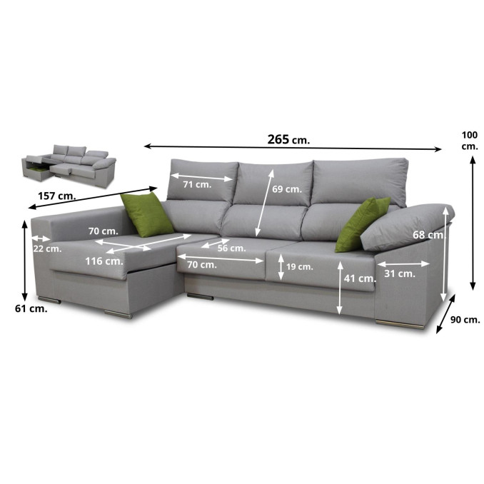 Sofá chaiselongue izquierda Clio 265 cm