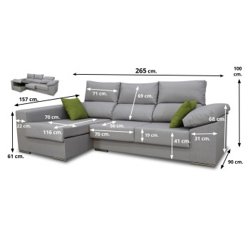 Sofá chaiselongue izquierda Clio 265 cm