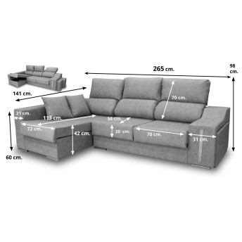 Sofá chaise longue izquierda Óscar 265 cm.