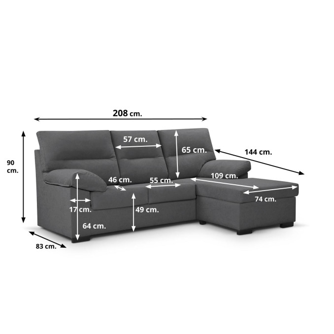 Sofá chaise longue Tiffany 208 cm
