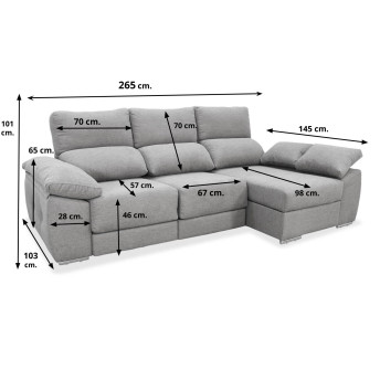 Sofá chaise longue derecha extensible cama Armani 265 cm gris claro