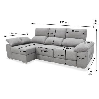 Sofá chaise longue izquierda extensible cama Armani 265 cm gris claro
