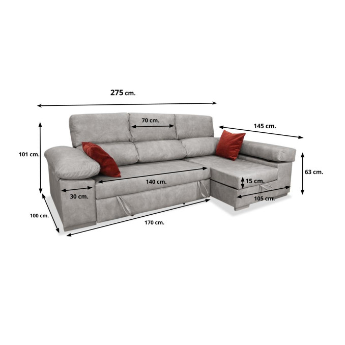Sofá cama chaise longue derecha Supreme 285 cm