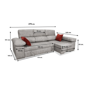 Sofá cama chaise longue derecha Supreme 285 cm