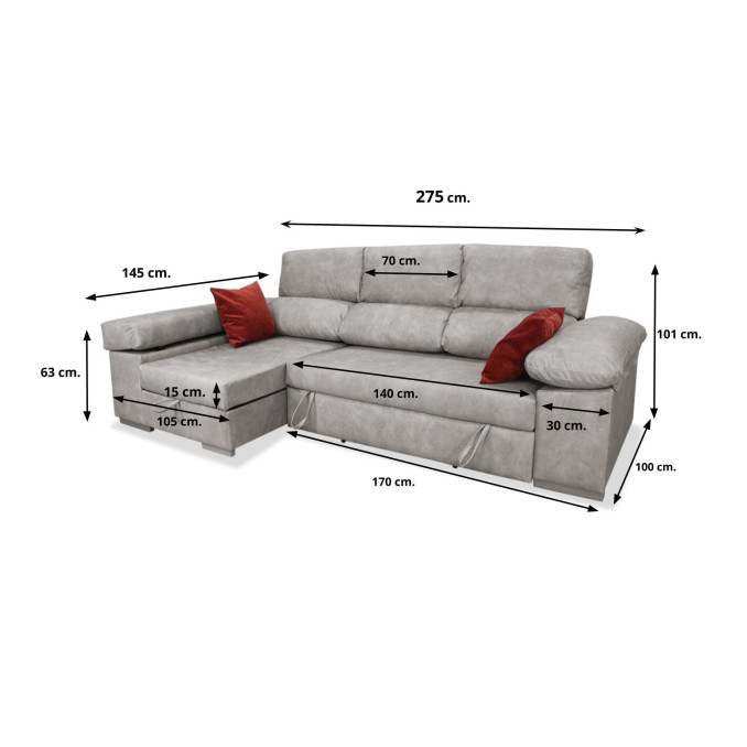 Sofá cama chaise longue izquierda Supreme 285 cm